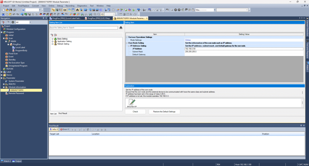 rj71eip91 IP Address